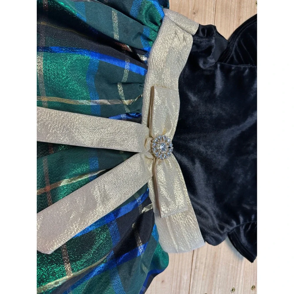 Rare Editions Girls Black Velvet Plaid Holiday Party‎ Dress Size 3T
